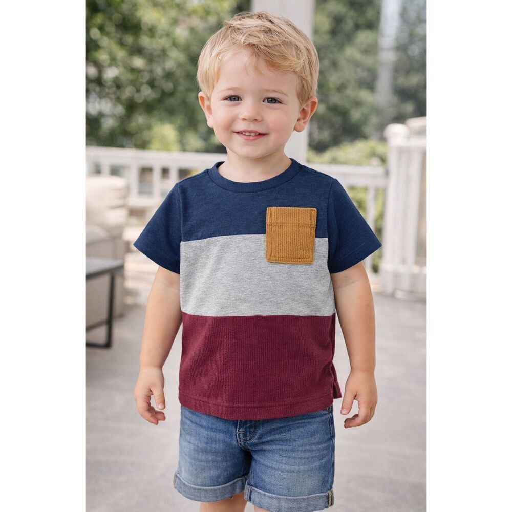 Wonder Nation Toddler Boys Colorblock Pocket Tee Navy Gray Burgundy Size 2T